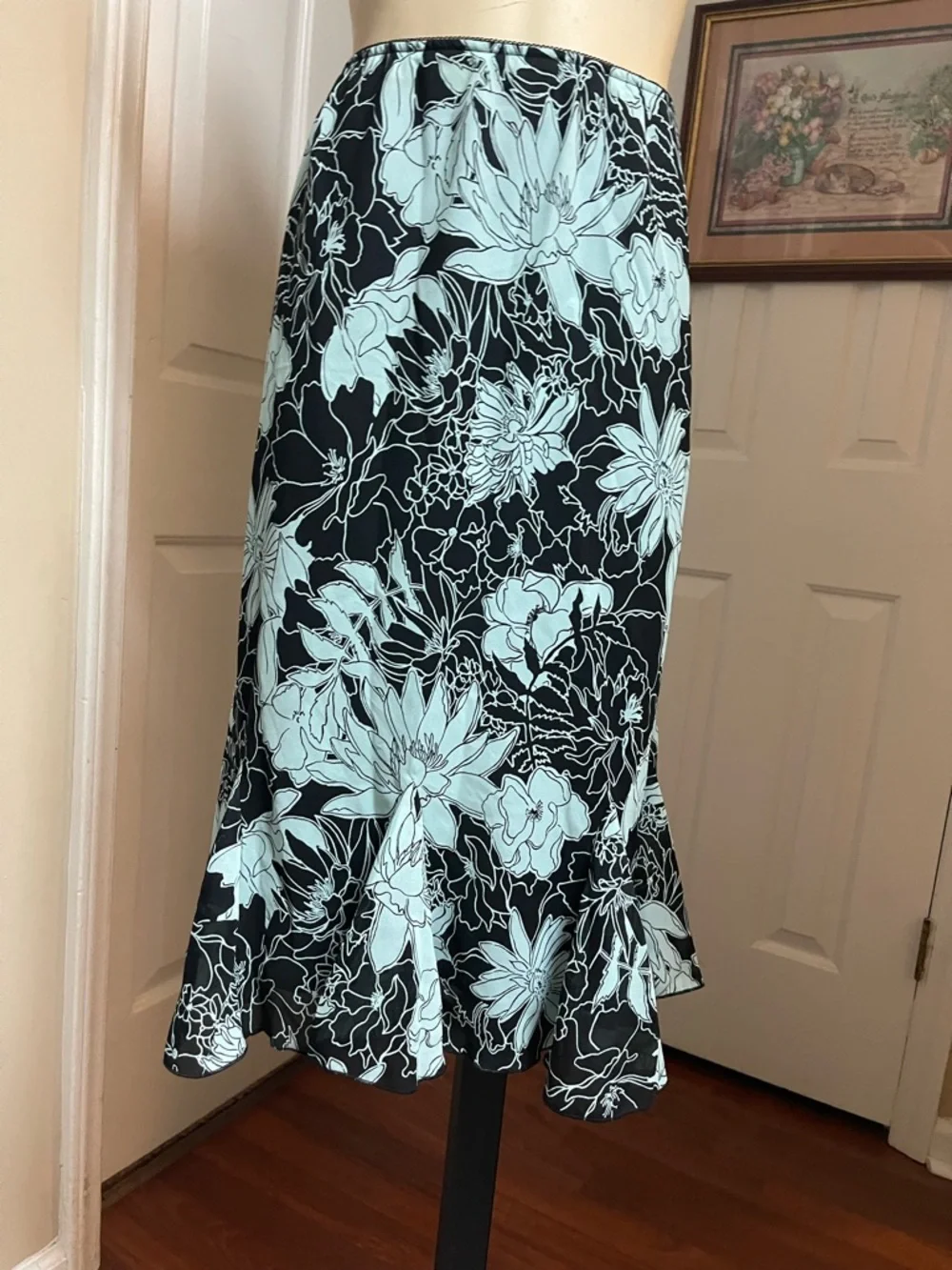 Worthington Black Maxi Skirt with Light Blue Floral Print - Picture 2 of 6